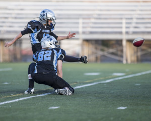 KIcker Julia Colangelo kicks a successful extra point for the Sharks